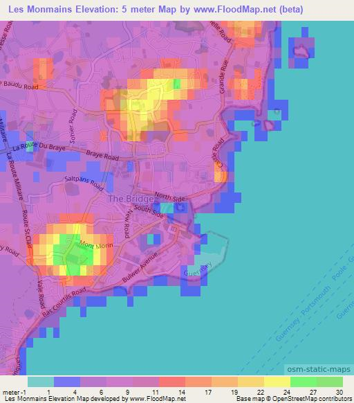 Les Monmains,Guernsey Elevation Map