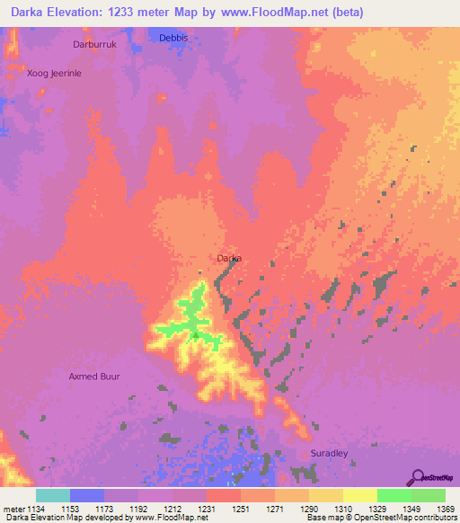 Darka,Somalia Elevation Map