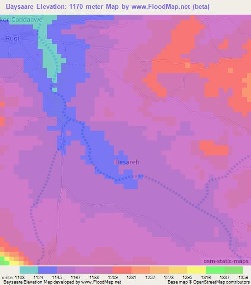 Baysaare,Somalia Elevation Map