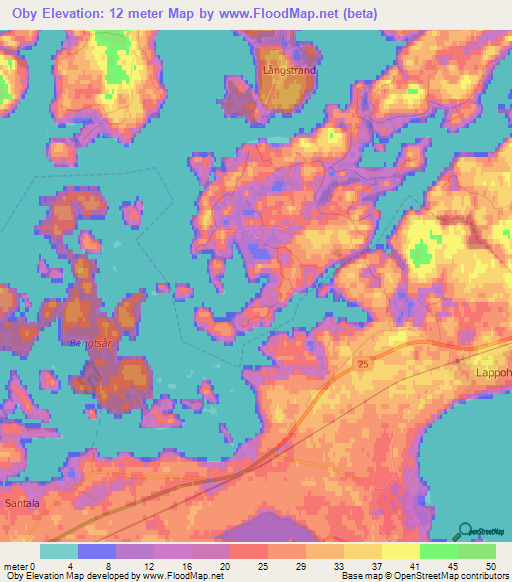 Oby,Finland Elevation Map