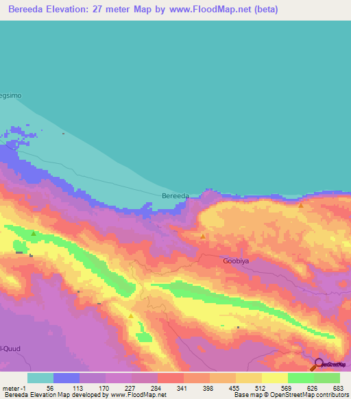 Bereeda,Somalia Elevation Map