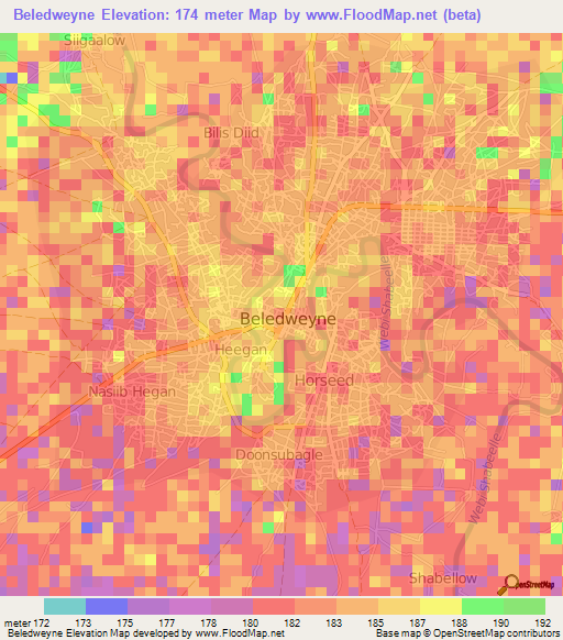 Beledweyne,Somalia Elevation Map