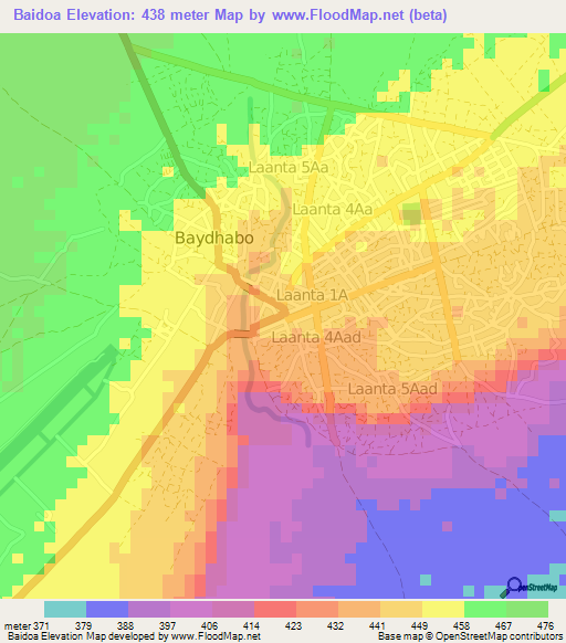 Baidoa,Somalia Elevation Map