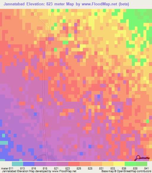Jannatabad,Iran Elevation Map