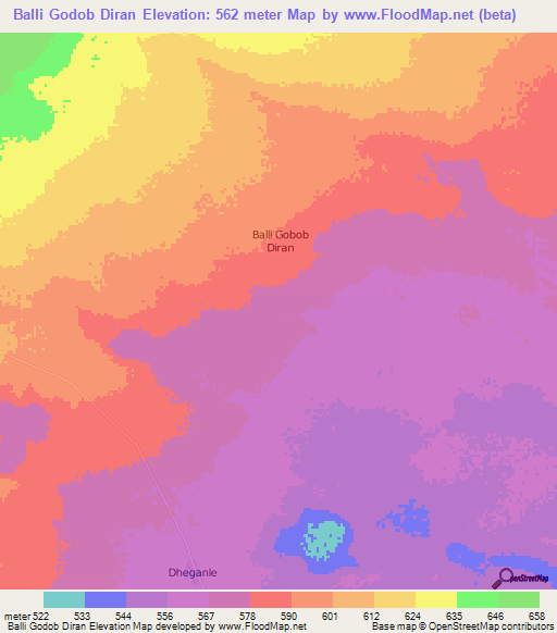 Balli Godob Diran,Somalia Elevation Map