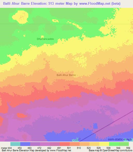 Balli Ahur Barre,Somalia Elevation Map