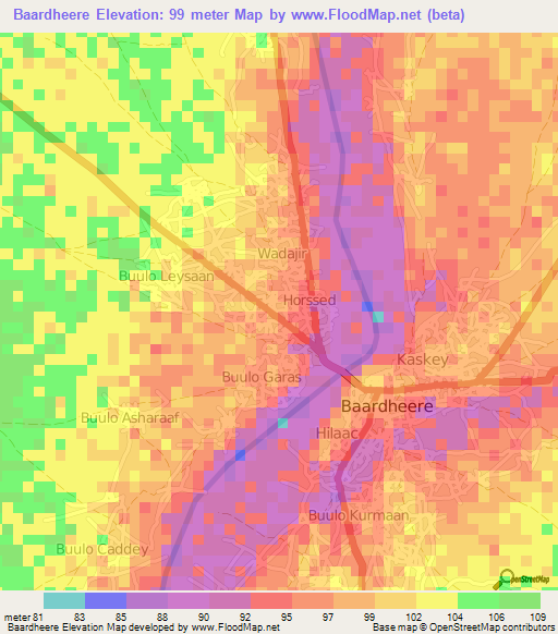 Baardheere,Somalia Elevation Map