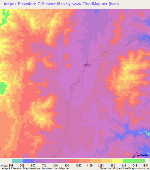 Arepok,Ethiopia Elevation Map