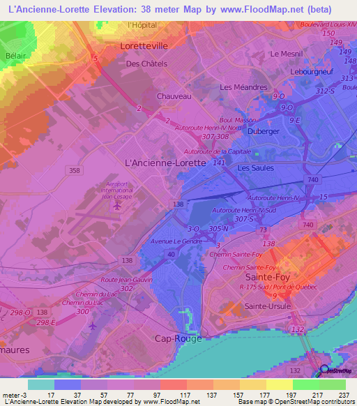 L'Ancienne-Lorette,Canada Elevation Map