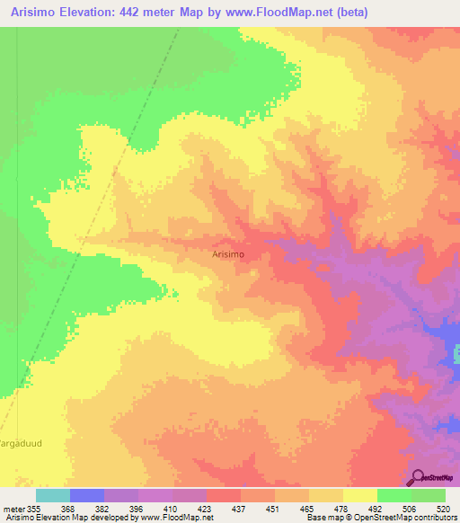 Arisimo,Somalia Elevation Map