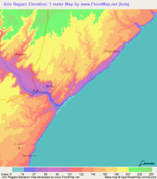 Arin Ragazz,Somalia Elevation Map