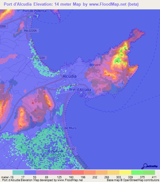 Port d'Alcudia,Spain Elevation Map