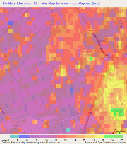 De Mars,Netherlands Elevation Map