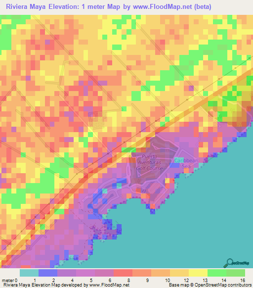 Riviera Maya,Mexico Elevation Map