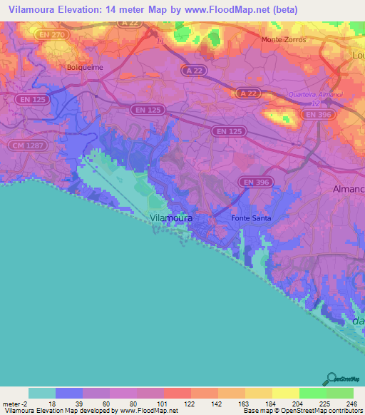 Vilamoura,Portugal Elevation Map