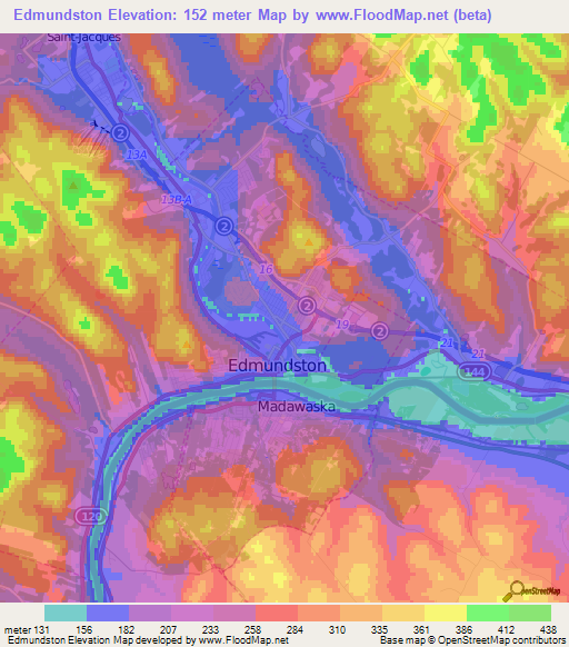 Edmundston,Canada Elevation Map