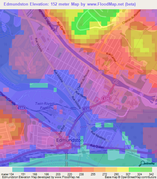 Edmundston,Canada Elevation Map