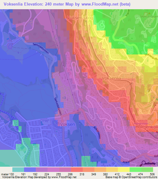 Voksenlia,Norway Elevation Map