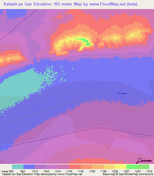 Kalateh-ye Gaz,Iran Elevation Map