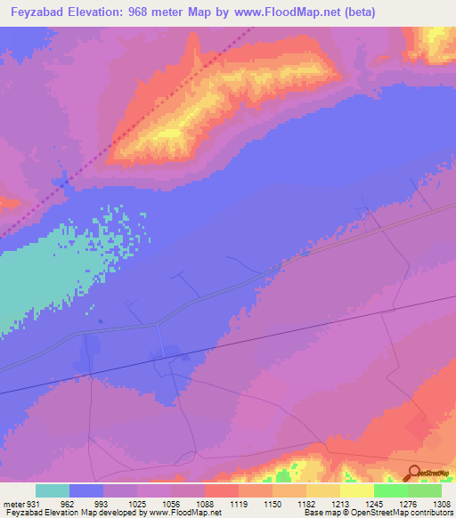 Feyzabad,Iran Elevation Map