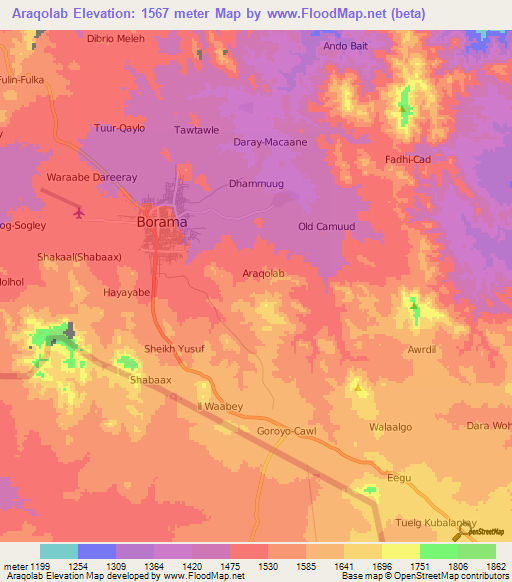 Araqolab,Somalia Elevation Map