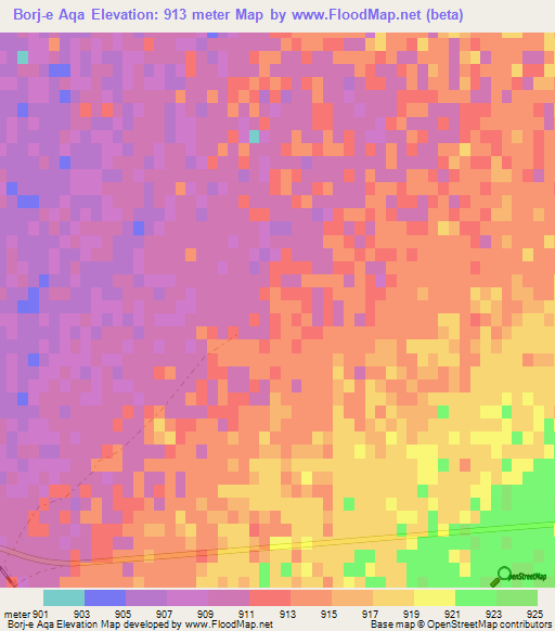 Borj-e Aqa,Iran Elevation Map