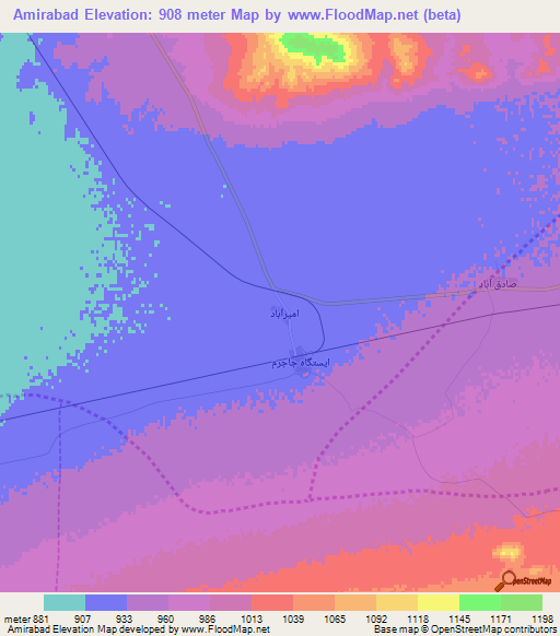 Amirabad,Iran Elevation Map