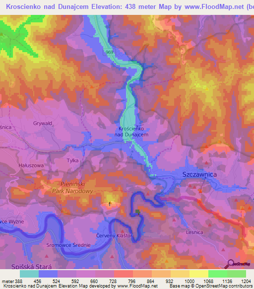 Kroscienko nad Dunajcem,Poland Elevation Map