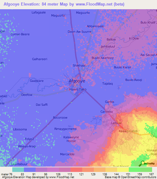 Afgooye,Somalia Elevation Map