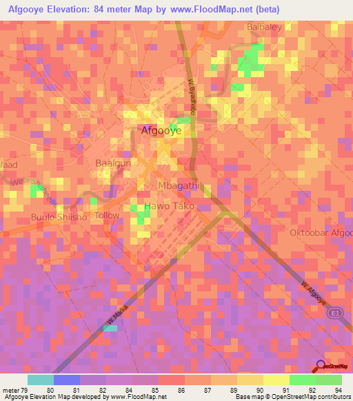 Afgooye,Somalia Elevation Map