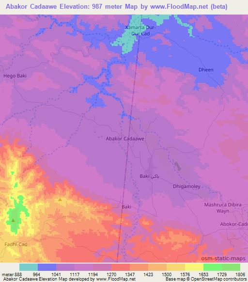 Abakor Cadaawe,Somalia Elevation Map