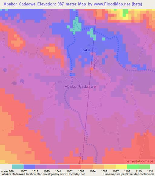 Abakor Cadaawe,Somalia Elevation Map
