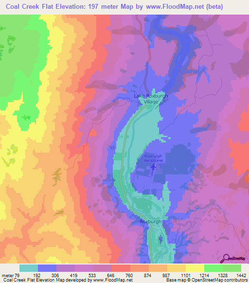 Coal Creek Flat,New Zealand Elevation Map