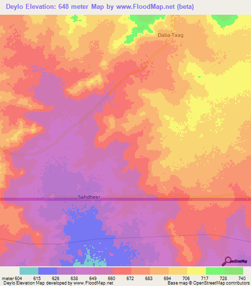 Deylo,Somalia Elevation Map