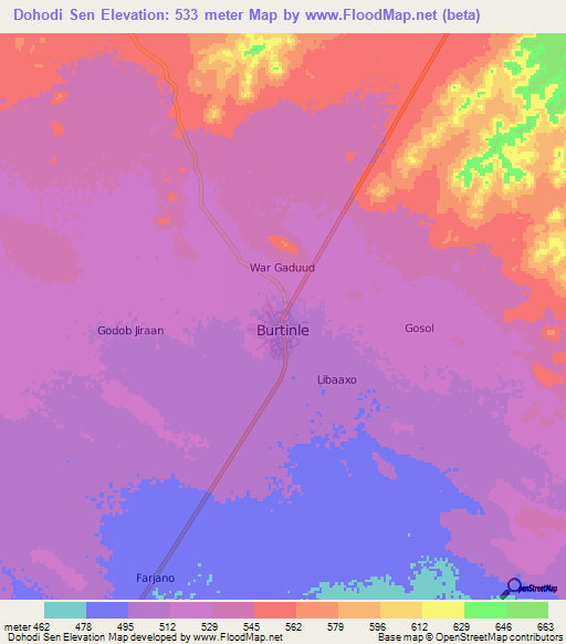 Dohodi Sen,Somalia Elevation Map