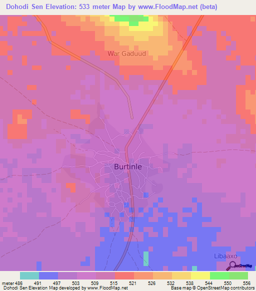 Dohodi Sen,Somalia Elevation Map