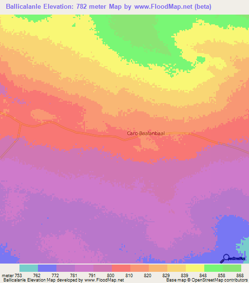 Ballicalanle,Somalia Elevation Map