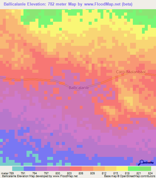 Ballicalanle,Somalia Elevation Map