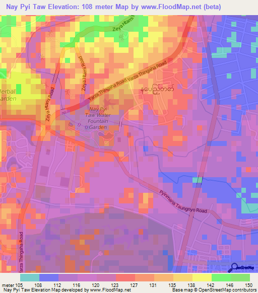 Nay Pyi Taw,Myanmar Elevation Map