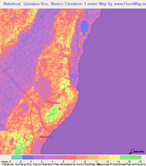 Mahahual, Quintana Roo, Mexico,Mexico Elevation Map