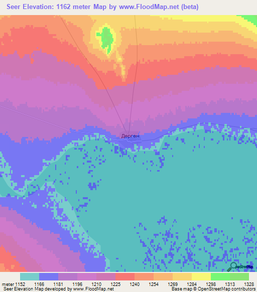 Seer,Mongolia Elevation Map