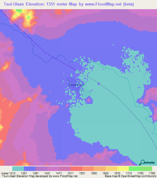 Tsul-Ulaan,Mongolia Elevation Map