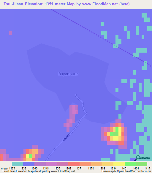 Tsul-Ulaan,Mongolia Elevation Map