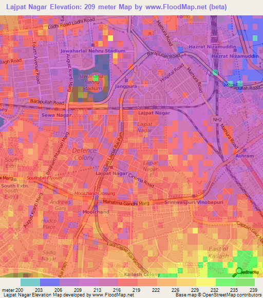 Lajpat Nagar,India Elevation Map