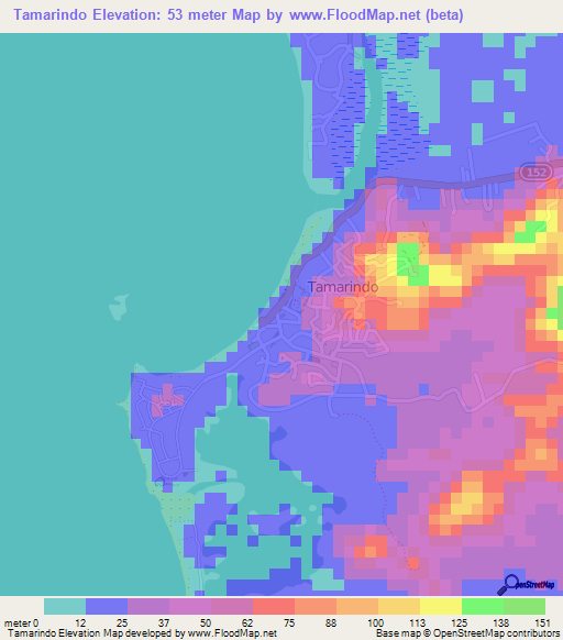 Tamarindo,Costa Rica Elevation Map