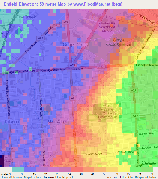 Enfield,Australia Elevation Map