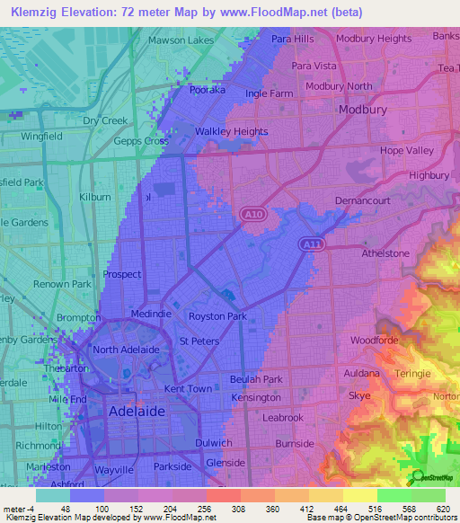 Klemzig,Australia Elevation Map