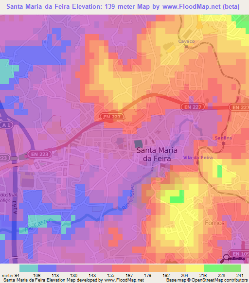 Santa Maria da Feira,Portugal Elevation Map