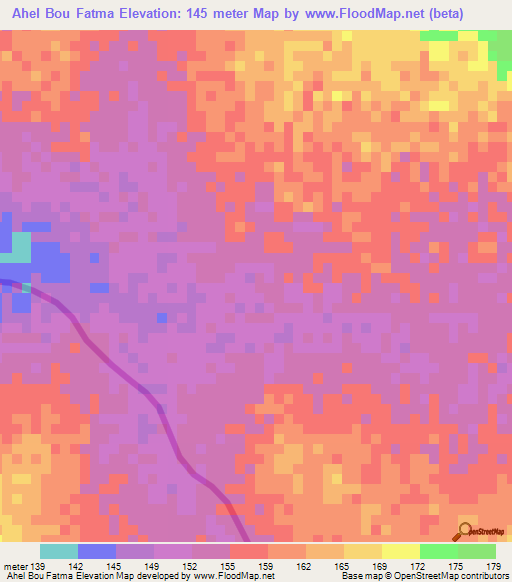 Ahel Bou Fatma,Mauritania Elevation Map
