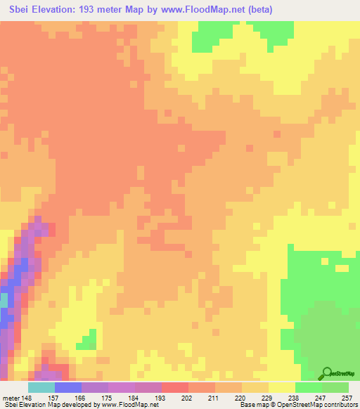 Sbei,Mauritania Elevation Map